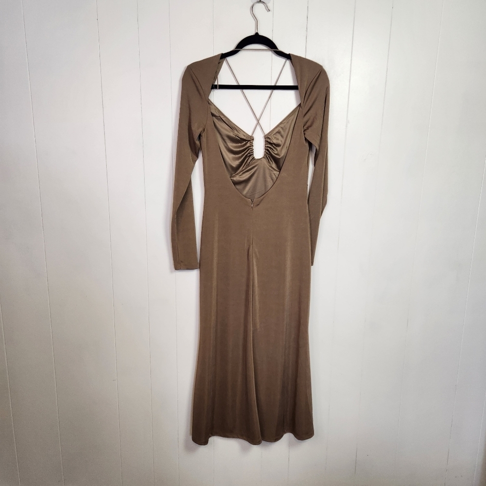 Jason Wu Long Sleeve Open Back Midi Bodycon Dress Taupe Brown New NWT Medium - Picture 9 of 16
